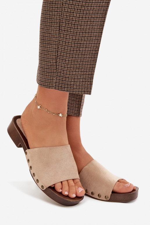 Damenhausschuhe mit breiten Absätzen Ze goldene Farbemi Stollen Beige Girella