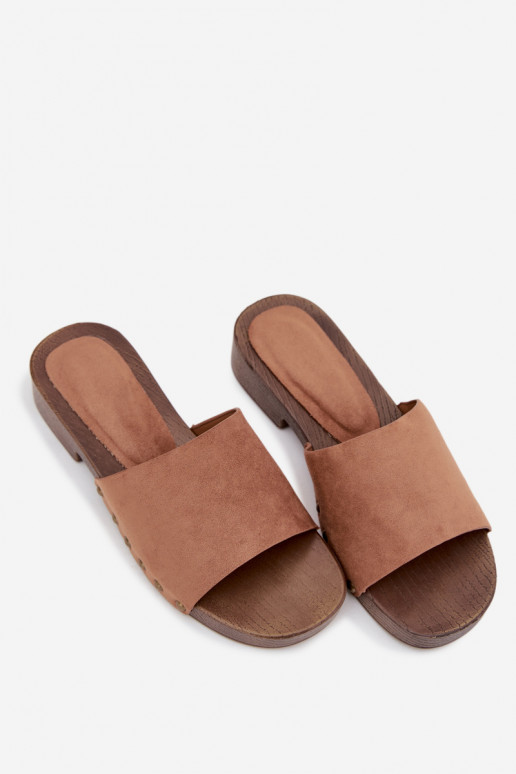 Damenhausschuhe mit breiten Absätzen Ze goldene Farbemi Stollen braune Farbe Girella