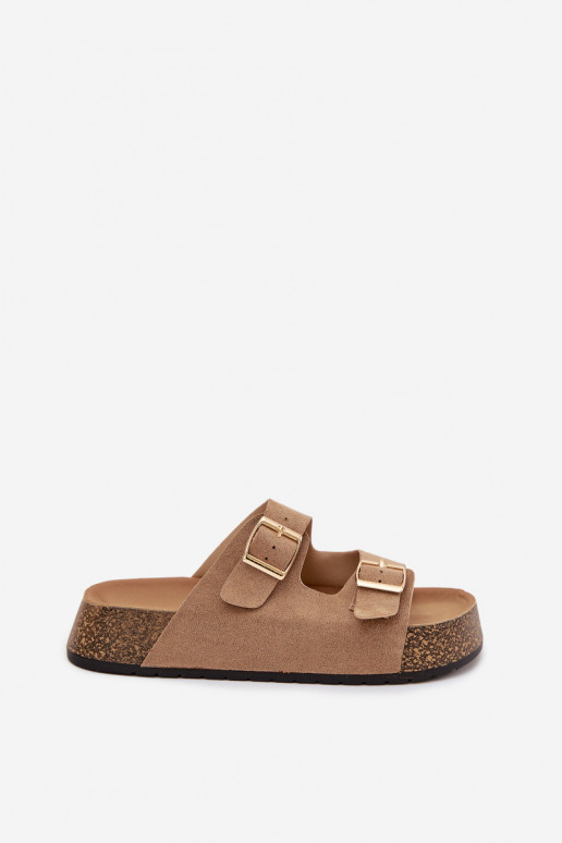 Damenhausschuhe mit einer Plattform Ze goldene Farbemi mit Schnallenmi Beige Tovessa