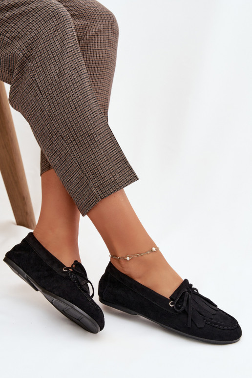 Mokassins für Damen mit stilvollen Details Und Fringe schZuarze Farbe Glorina