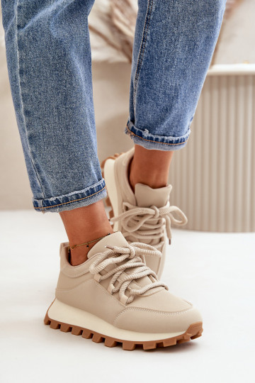 Turnschuhe Sneakers Stilvollllschuhe mit einer Plattform aus Öko-Leder Beige Riadella 2