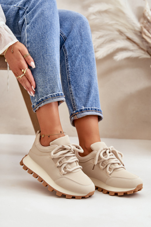 Turnschuhe Sneakers Stilvollllschuhe mit einer Plattform aus Öko-Leder Beige Riadella