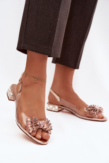 Roségoldene transparente Sandalen D&A MR52-231 mit Schleifen