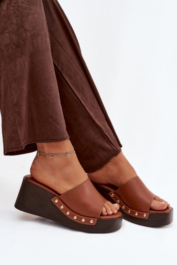 Damen Pantoletten in goldfarbener Farbe Arionne, braun