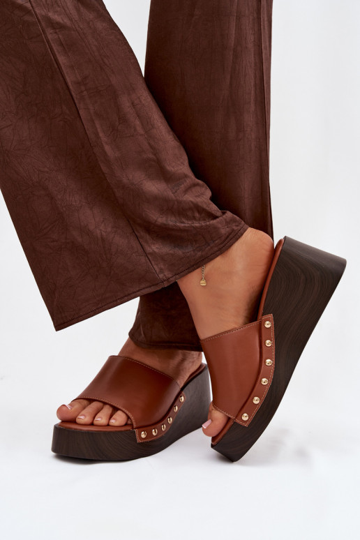 Damen Pantoletten in goldfarbener Farbe Arionne, braun