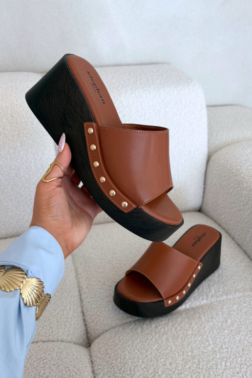 Damen Pantoletten in goldfarbener Farbe Arionne, braun