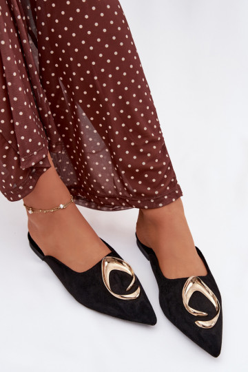 Damen schwarze Mules mit eleganten goldfarbenen Details Galvella
