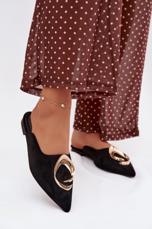 Damen schwarze Mules mit eleganten goldfarbenen Details Galvella