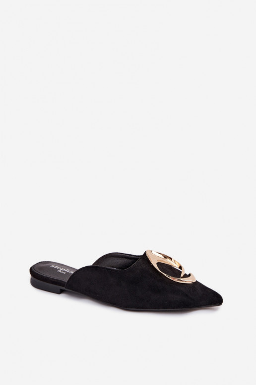 Damen schwarze Mules mit eleganten goldfarbenen Details Galvella