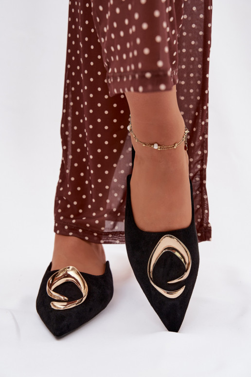 Damen schwarze Mules mit eleganten goldfarbenen Details Galvella