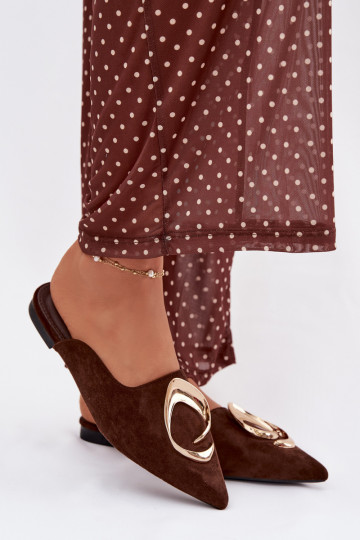 Damen schokoladenfarbene Mules mit eleganten goldfarbenen Details Galvella 2
