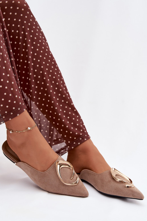 Damen sandfarbene Mules mit eleganten goldfarbenen Details Galvella