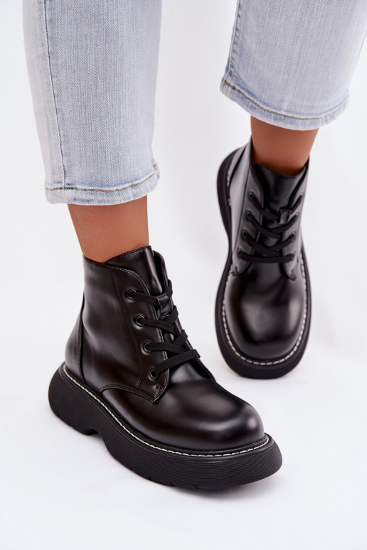 sich Zuarm laufen Damenstiefel mit einer Plattform mit Schnürsenkeln schZuarze Farbe Harmine