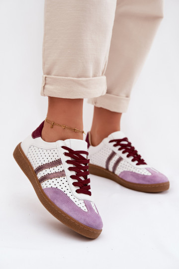 Haut mit durchbrochenen Elementen Sneakers Stilvollllschuhe Feminin Zazoo N1318 INeiß-Violette Farbe 2