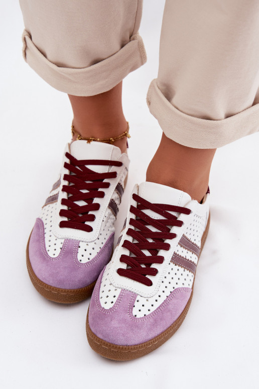 Haut mit durchbrochenen Elementen Sneakers Stilvollllschuhe Feminin Zazoo N1318 INeiß-Violette Farbe