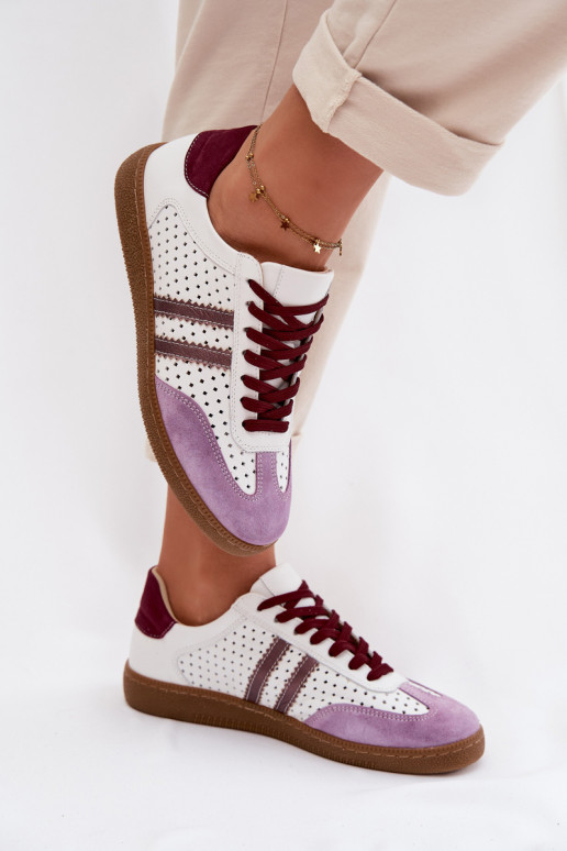 Haut mit durchbrochenen Elementen Sneakers Stilvollllschuhe Feminin Zazoo N1318 INeiß-Violette Farbe