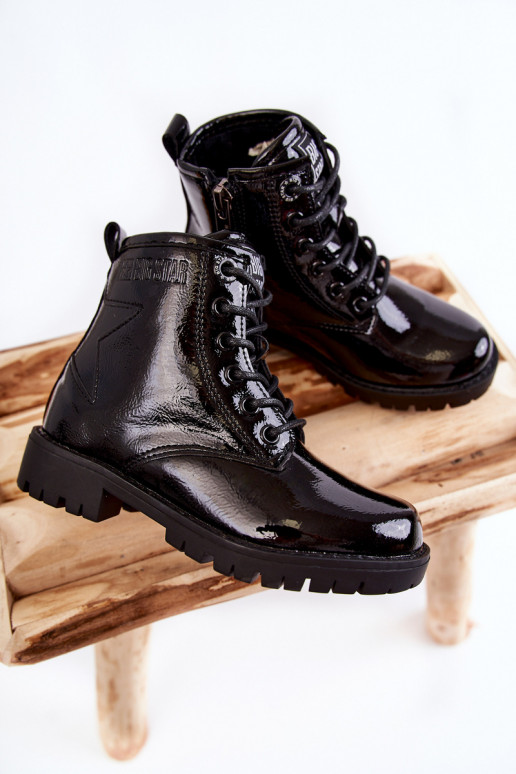 Kindisch mit Lackeffekt sich Zuarm laufen Stiefel Big Star II374045 schZuarze Farbe