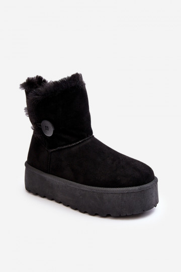 INikasem Damen Schneestiefel mit Plateausohle und Fell in Schwarz