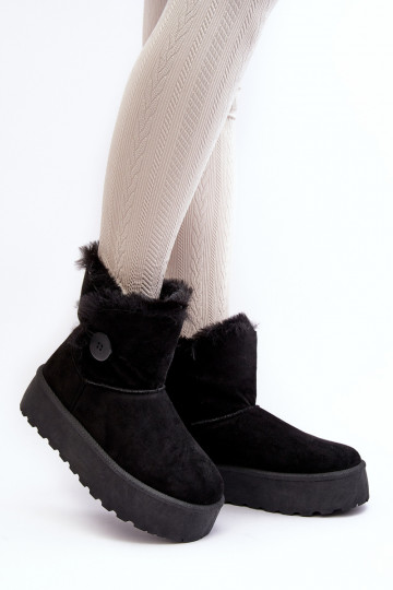 INikasem Damen Schneestiefel mit Plateausohle und Fell in Schwarz 2