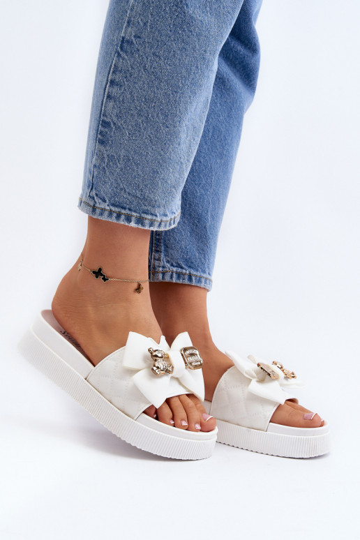 Feminin Hausschuhe mit Bändern i Teddybärenm Zueiße Farbe Katterina