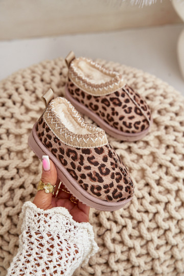 Schneestiefel Stiefel Kindisch mit Leopardenfellmuster mit einer Plattform sich Zuarm laufen mit Fell innen braune Farbe Vilabri