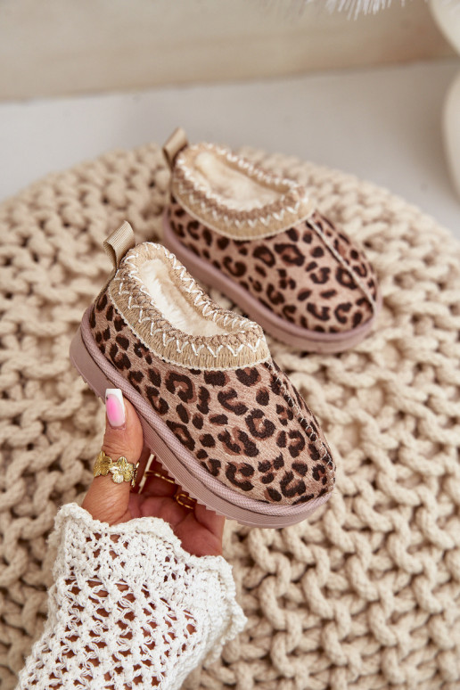 Schneestiefel Stiefel Kindisch mit Leopardenfellmuster mit einer Plattform sich Zuarm laufen mit Fell innen braune Farbe Vilabri