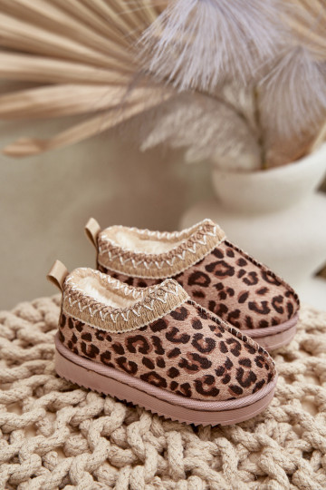 Vilabria Kinder Schneestiefel mit Leopardenfell-Muster und Plateausohle in Braun 2