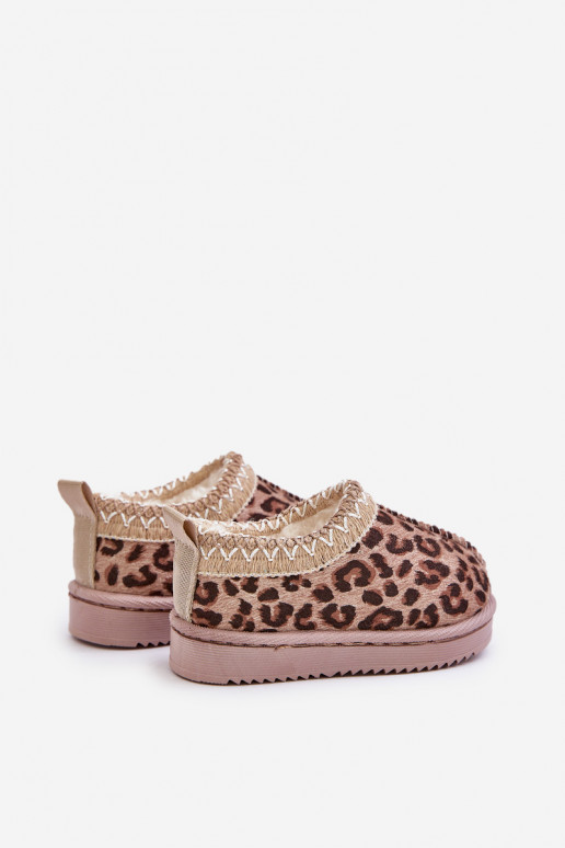 Schneestiefel Stiefel Kindisch mit Leopardenfellmuster mit einer Plattform sich Zuarm laufen mit Fell innen braune Farbe Vilabri