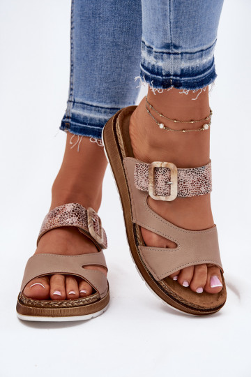  Damenhausschuhe mit Schnallen Inblu GS000055 Beige