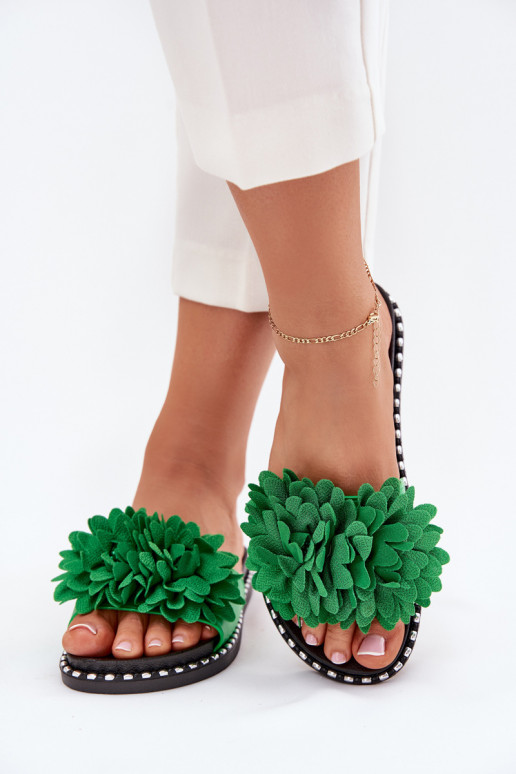 Damenhausschuhe Ozdobione mit floralen Motivenami grüne Farbe Cellanen