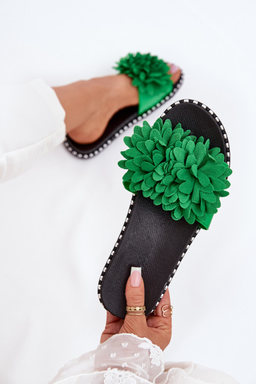 Damenhausschuhe Ozdobione mit floralen Motivenami grüne Farbe Cellanen