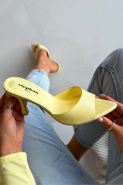 Damen gelbe Lackpantoletten mit Absatz Lirissa