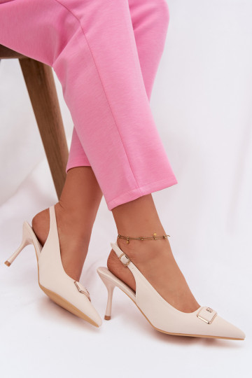 hochhackige Sandalen Feminin Mit Dekorationen Detalem elfenbeinfarbe Lurella