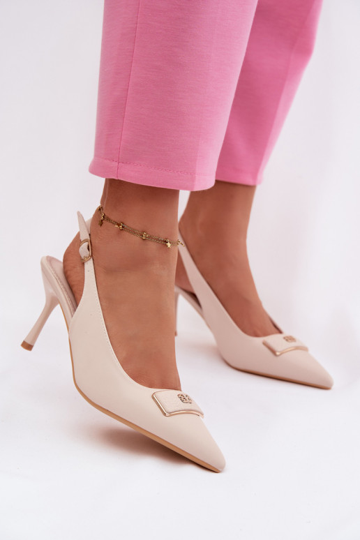 hochhackige Sandalen Feminin Mit Dekorationen Detalem elfenbeinfarbe Lurella