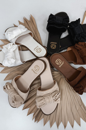 Damenhausschuhe mit breiten Absätzen mit Bändern Beige Amivelle 2