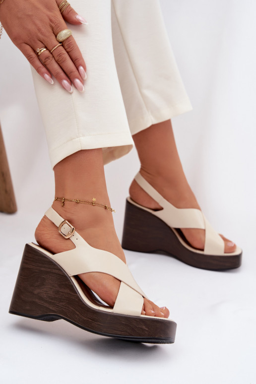 Damensandalen aus Öko-Leder Ermöglicht Halbstiefelie Beige Janivra