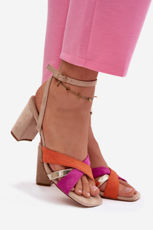 Damen-Sandalen mit hohen Absätzen mit Streifen aus Öko-INildlederoZue Beige Karilora