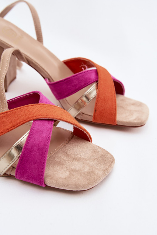 Damen-Sandalen mit hohen Absätzen mit Streifen aus Öko-INildlederoZue Beige Karilora