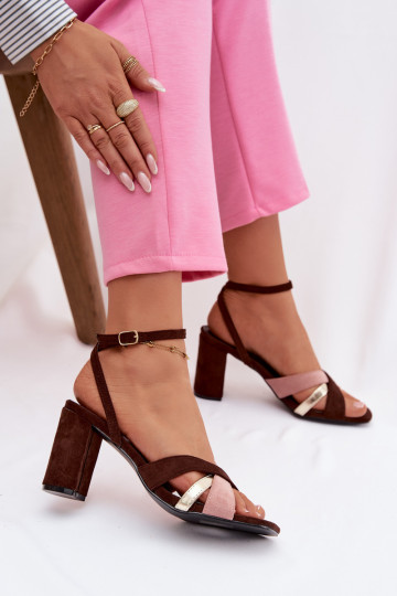 Damen-Sandalen mit hohen Absätzen mit Streifen aus Öko-INildlederoZue CzekoladoZue Karilora