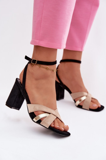Damenhochhackige Sandalen mit Riemen aus Kunstwildleder, schwarze Farbe Karilora 2