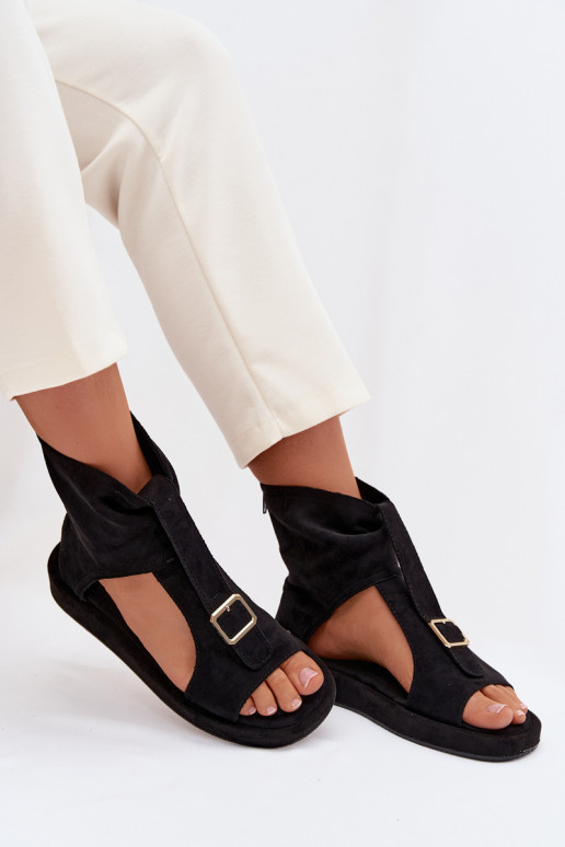 Damensandalen mit einem Stiefel schZuarze Farbe Coralya