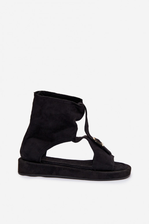 Damensandalen mit einem Stiefel schZuarze Farbe Coralya