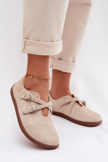 Haut aus INildleder Schuhe Barefoot Feminin mit Streifen Zazoo N1271 elfenbeinfarbe