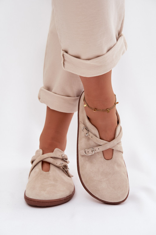 Haut aus INildleder Schuhe Barefoot Feminin mit Streifen Zazoo N1271 elfenbeinfarbe