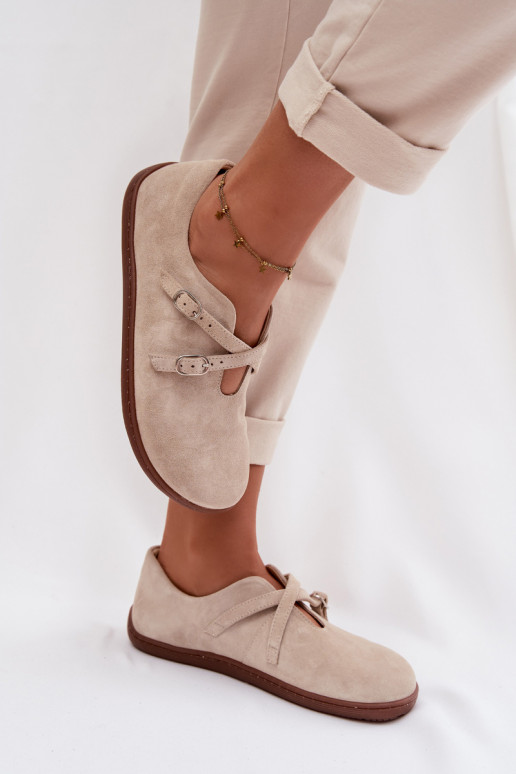 Haut aus INildleder Schuhe Barefoot Feminin mit Streifen Zazoo N1271 elfenbeinfarbe