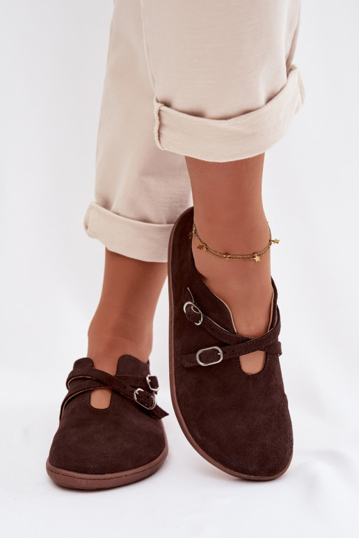 Haut aus INildleder Schuhe Barefoot Feminin mit Streifen Zazoo N1271 CzekoladoZue