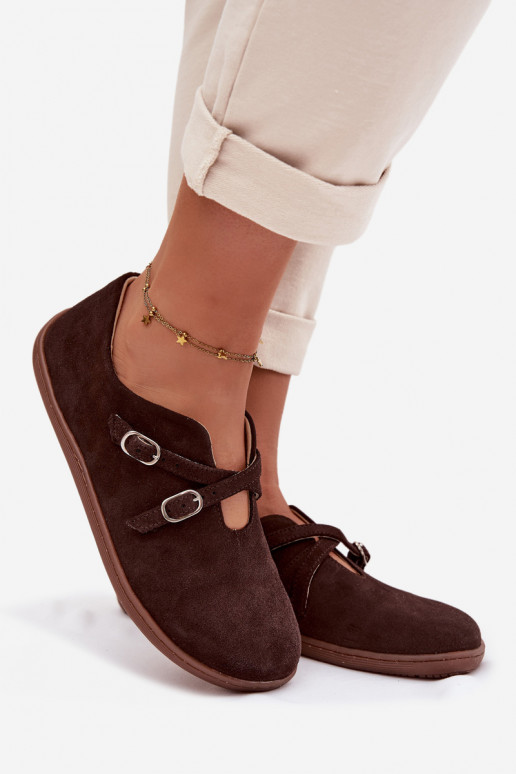 Haut aus INildleder Schuhe Barefoot Feminin mit Streifen Zazoo N1271 CzekoladoZue