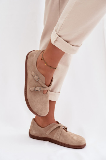 Haut aus INildleder Schuhe Barefoot Feminin mit Streifen Zazoo N1271 Beige
