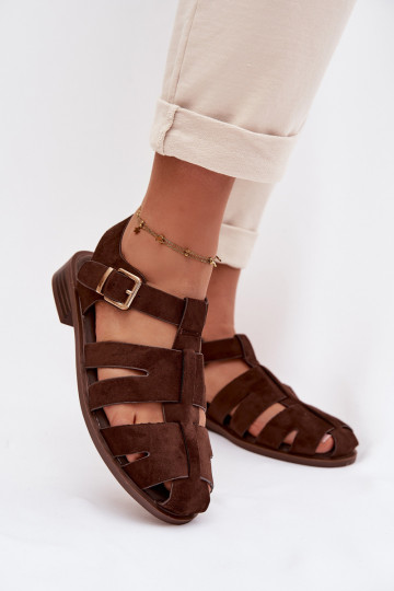 Damen Sandalen mit goldenen Schnallen, schokoladenfarbig, Janessa 2