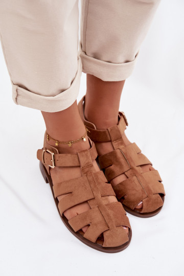 Damensandalen Rzymianki mit goldenen Schnallen braune Farbe Janessa 2